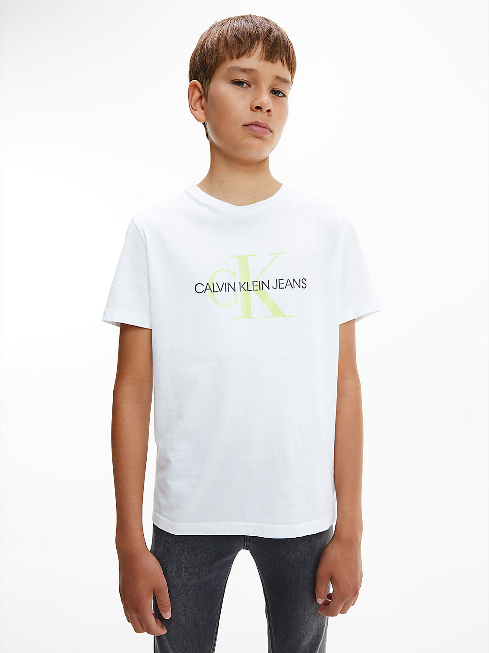 WHITE/ ACID YELLOW Logo-T-Shirt Aus Bio-Baumwolle undefined kids unisex Calvin Klein