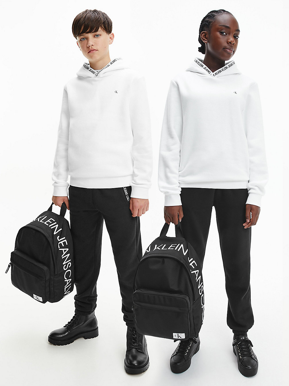 BRIGHT WHITE Unisex Logo Tape Hoodie undefined kids unisex Calvin Klein