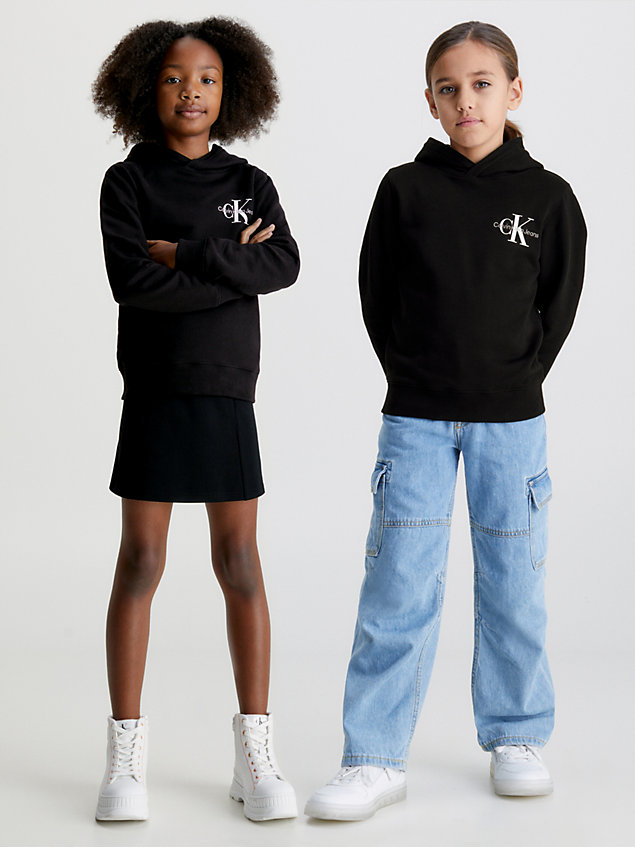 black kids' monogram terry hoodie for kids unisex calvin klein jeans