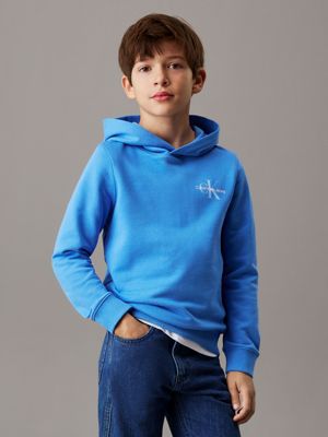 mesmerizing blue lässiger logo-hoodie für kinder für gender-inclusive kinder - calvin klein jeans