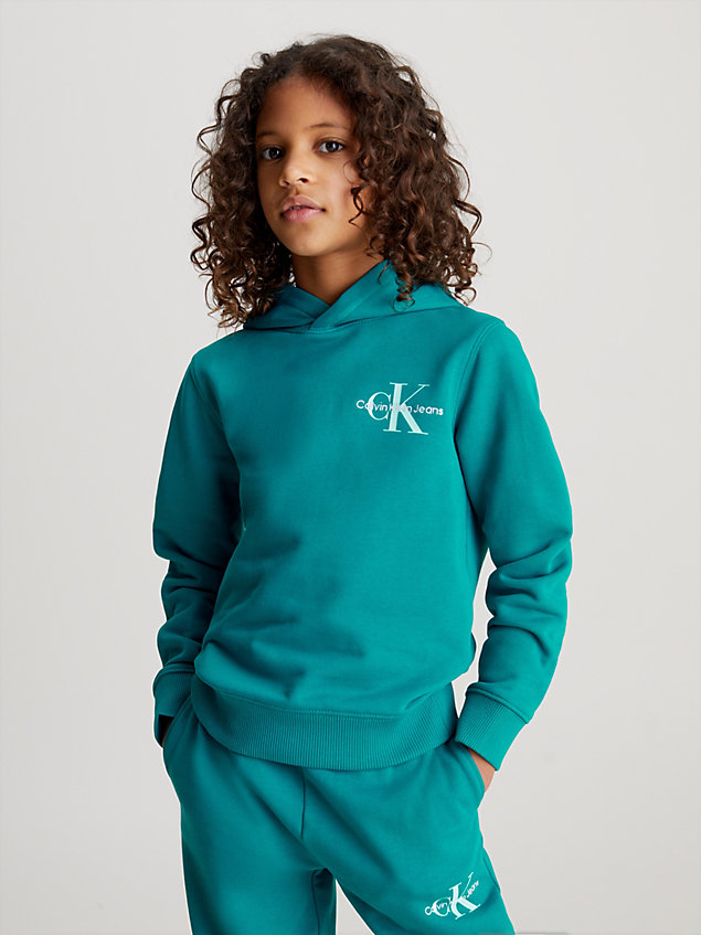 green kids' monogram terry hoodie for kids unisex calvin klein jeans