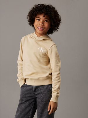 pale khaki kids' terry logo hoodie for kids gender inclusive calvin klein jeans