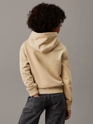 pale khaki kids' terry logo hoodie for kids gender inclusive calvin klein jeans