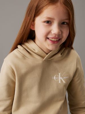 pale khaki kids' terry logo hoodie for kids gender inclusive calvin klein jeans