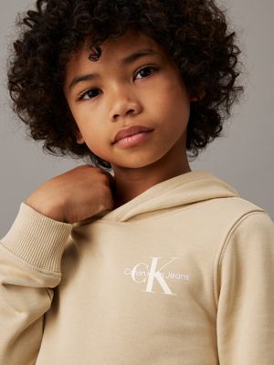 pale khaki kids' terry logo hoodie for kids gender inclusive calvin klein jeans