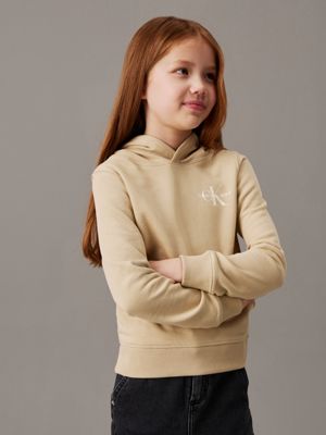 khaki kids' terry logo hoodie for kids gender inclusive calvin klein jeans