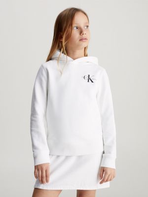 bright white kids' slim logo hoodie for kids gender inclusive calvin klein jeans