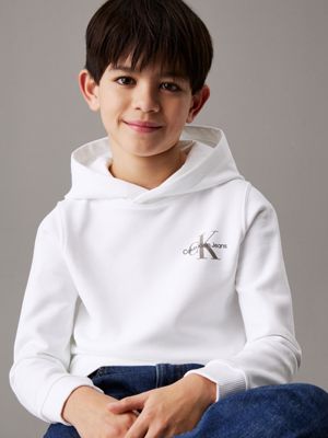 bright white kids' slim logo hoodie for kids gender inclusive calvin klein jeans