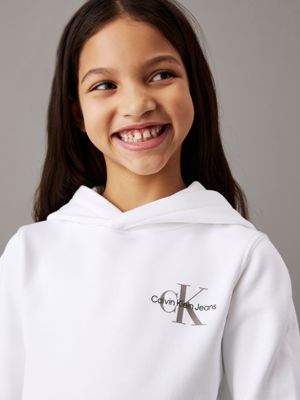 bright white kids' slim logo hoodie for kids gender inclusive calvin klein jeans