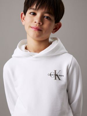 bright white kids' slim logo hoodie for kids gender inclusive calvin klein jeans