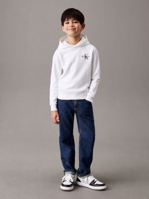 bright white kids' slim logo hoodie for kids gender inclusive calvin klein jeans