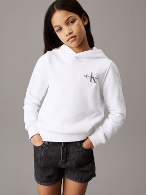 white kids' slim logo hoodie for kids gender inclusive calvin klein jeans