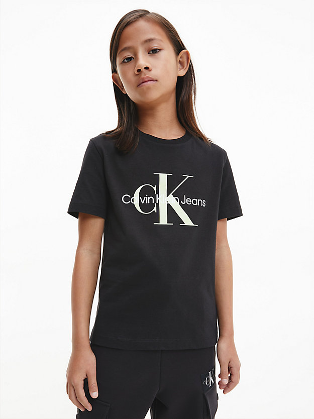 BLACK/ SEAFOAM GREEN Kids Organic Cotton Logo T-shirt for kids unisex CALVIN KLEIN JEANS