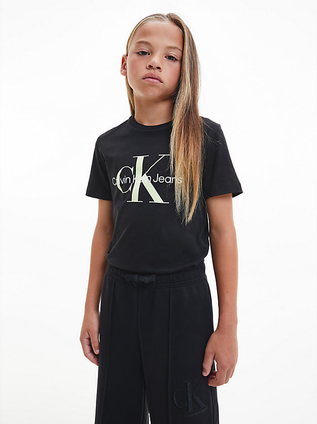BLACK/ SEAFOAM GREEN T-shirt en coton bio avec logo pour enfant for kids unisex CALVIN KLEIN JEANS