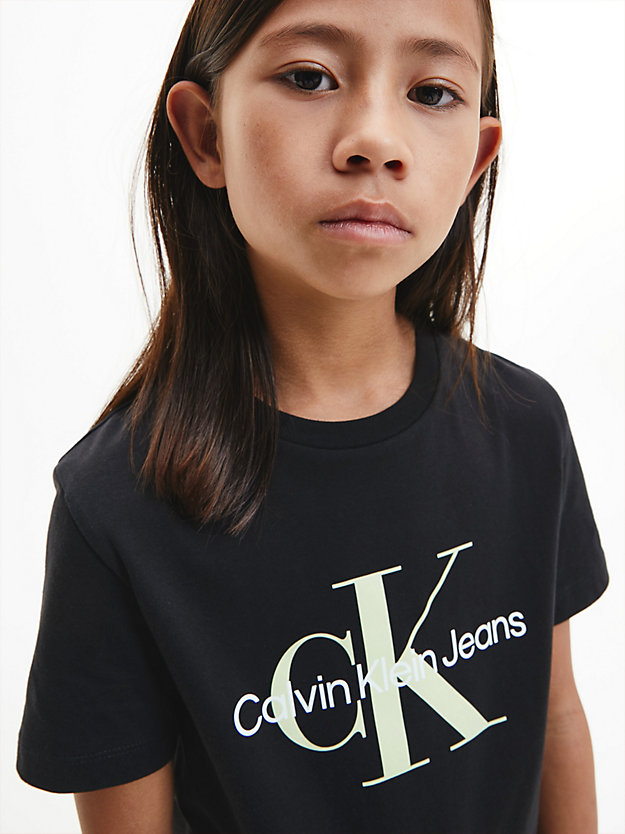 BLACK/ SEAFOAM GREEN Kids Organic Cotton Logo T-shirt for kids unisex CALVIN KLEIN JEANS