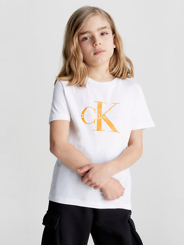 white kids organic cotton logo t-shirt for kids unisex calvin klein jeans