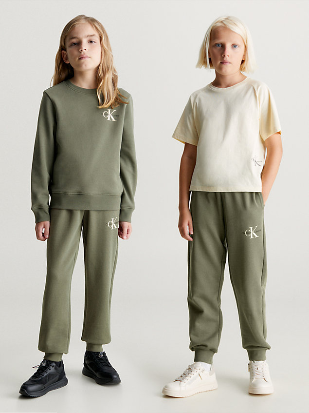 green dziecięce swobodne spodnie dresowe z materiału frotte dla dzieci unisex - calvin klein jeans