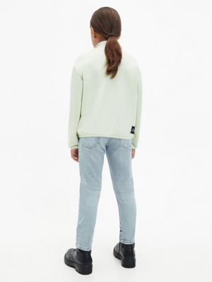 SEAFOAM GREEN Unisex Relaxed Zip Neck Sweatshirt for kids unisex CALVIN KLEIN JEANS