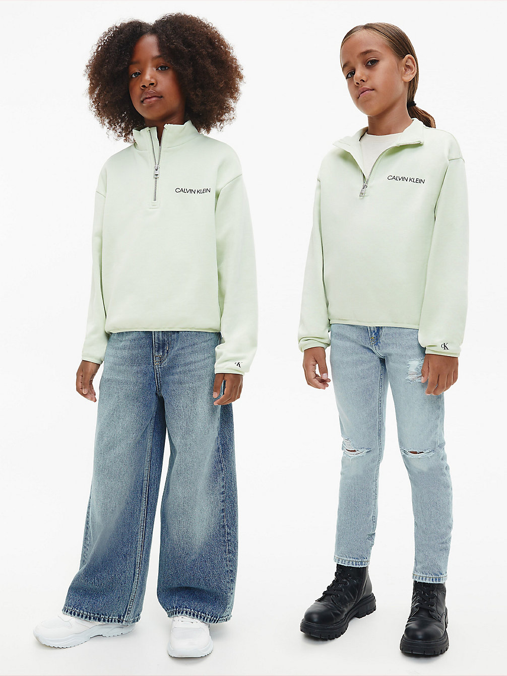 SEAFOAM GREEN Relaxed Unisex Sweatshirt Met Rits In Hals undefined kids unisex Calvin Klein