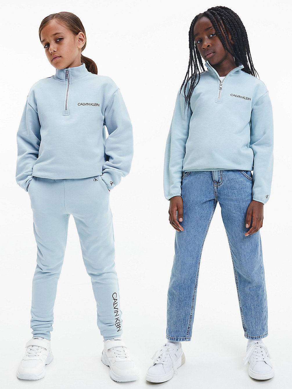 MUTED AQUA Unisex Relaxed Zip Neck Sweatshirt undefined kids unisex Calvin Klein