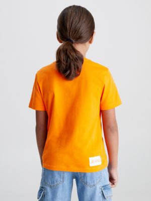 VIBRANT ORANGE Kids Organic Cotton Logo T-shirt for kids unisex CALVIN KLEIN JEANS