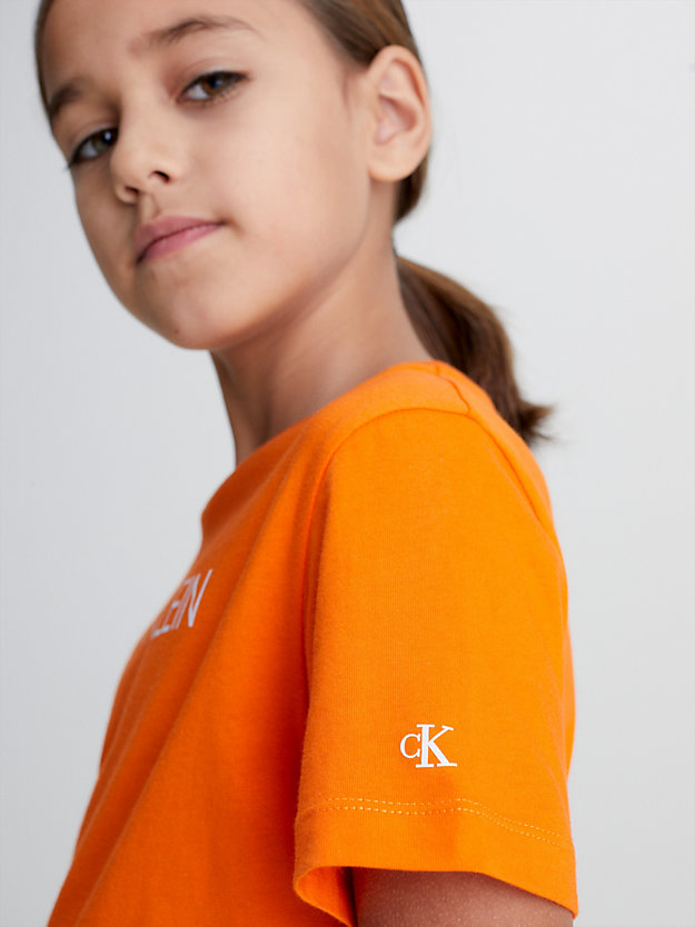 VIBRANT ORANGE Kids Organic Cotton Logo T-shirt for kids unisex CALVIN KLEIN JEANS
