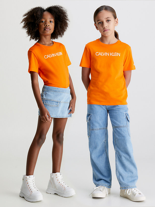 VIBRANT ORANGE Kids Organic Cotton Logo T-shirt for kids unisex CALVIN KLEIN JEANS