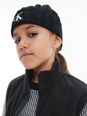 CK BLACK Unisex Ribbed Beanie for kids unisex CALVIN KLEIN JEANS