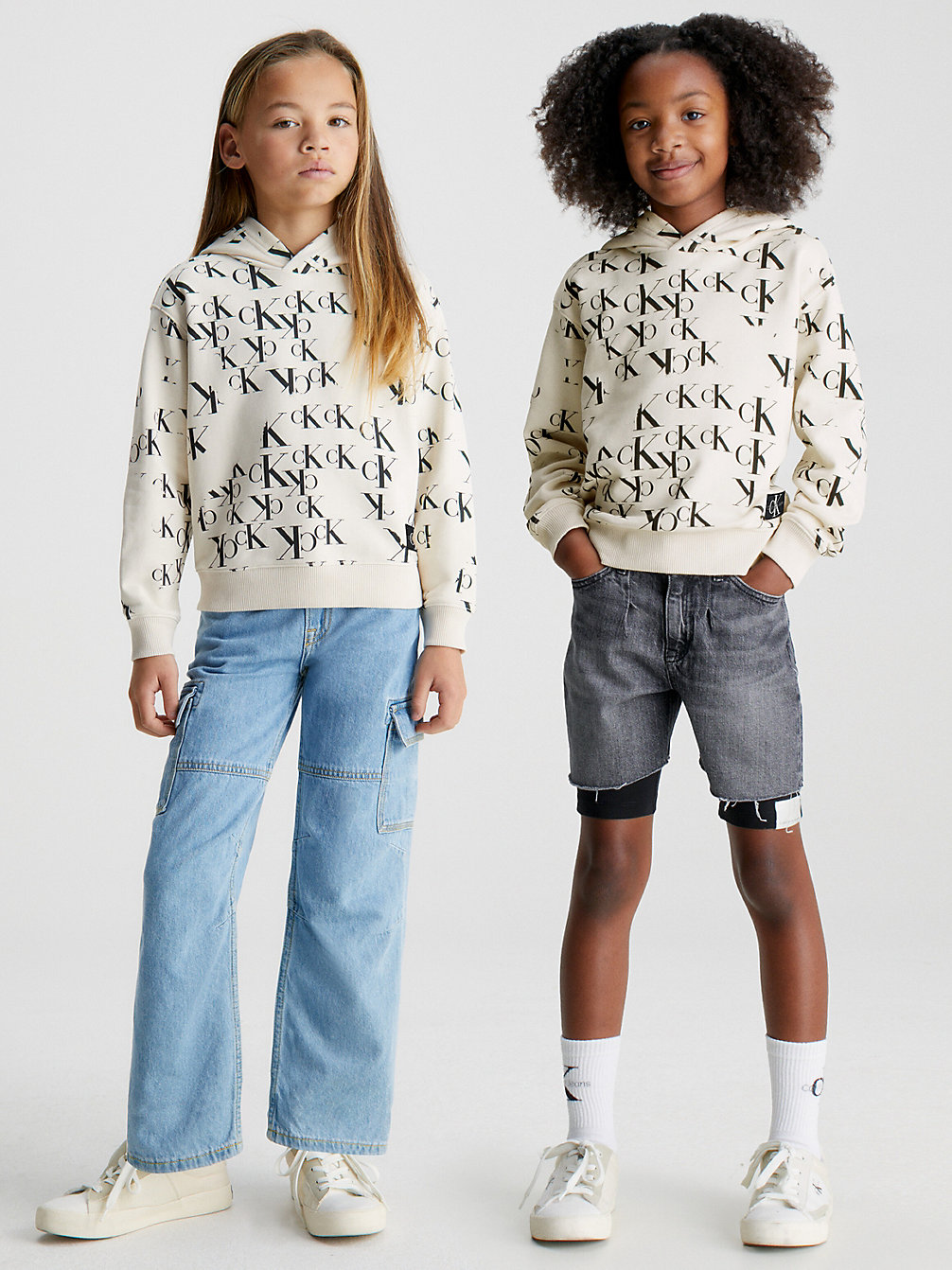 MONOGRAM AOP WHITECAP GREY Kids Logo Hoodie undefined kids unisex Calvin Klein