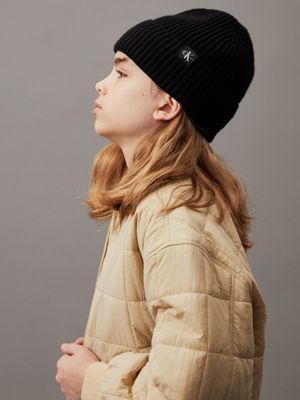 ck black kids' ribbed beanie for kids gender inclusive calvin klein jeans