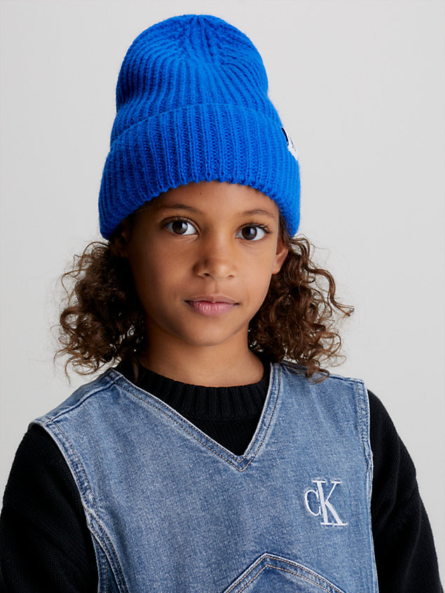 blue gerippte unisex-mütze für kids unisex - calvin klein jeans