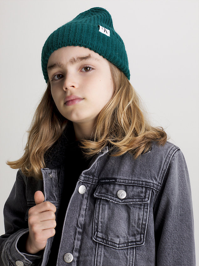 blue czapka unisex z dzianiny ściągaczowej dla kids unisex - calvin klein jeans