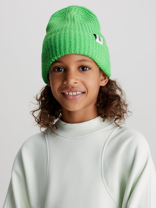 green czapka unisex z dzianiny ściągaczowej dla kids unisex - calvin klein jeans
