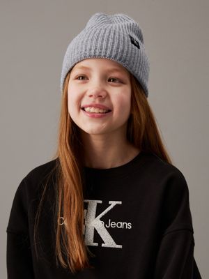 grey heather geribbelde muts voor kinderen voor kinderen gender inclusive - calvin klein jeans