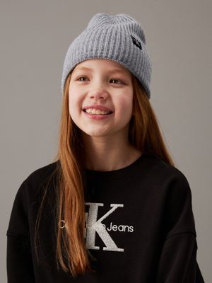 grey heather kids' ribbed beanie for kids gender inclusive calvin klein jeans