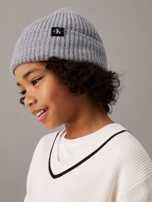 grey heather kids' ribbed beanie for kids gender inclusive calvin klein jeans