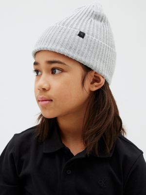 grey gerippte mütze für kinder für gender-inclusive kinder - calvin klein jeans