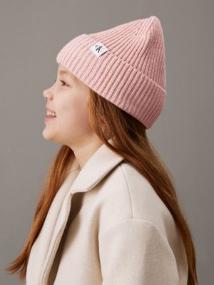 peach whip kids' ribbed beanie for kids gender inclusive calvin klein jeans