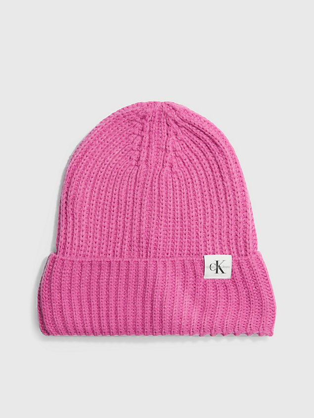 purple kids' ribbed beanie for kids gender inclusive calvin klein jeans