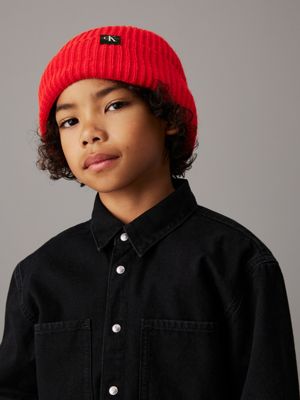 flaming chili kids' ribbed beanie for kids gender inclusive calvin klein jeans