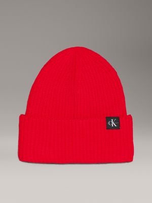 red kids' ribbed beanie for kids gender inclusive calvin klein jeans