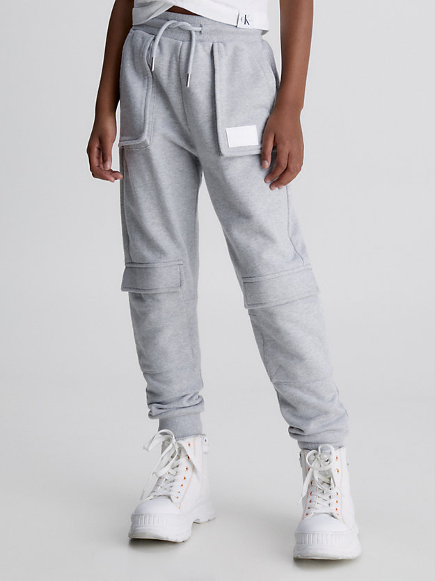 light grey heather unisex terry cargo joggers for kids unisex calvin klein jeans