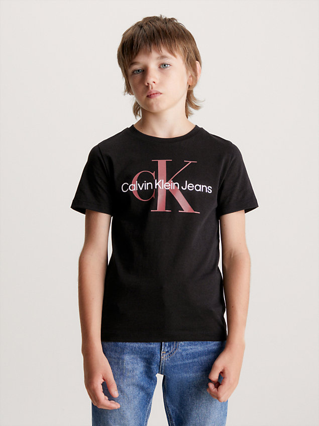 black unisex logo t-shirt for kids unisex calvin klein jeans