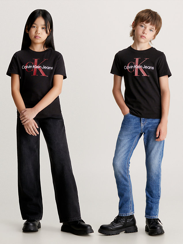 black monogramm-t-shirt für kinder für kids unisex - calvin klein jeans