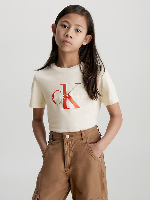 brown unisex logo t-shirt for kids unisex calvin klein jeans