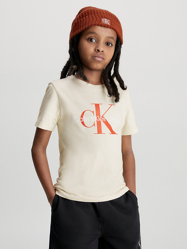 heather beige unisex logo t-shirt for kids unisex calvin klein jeans