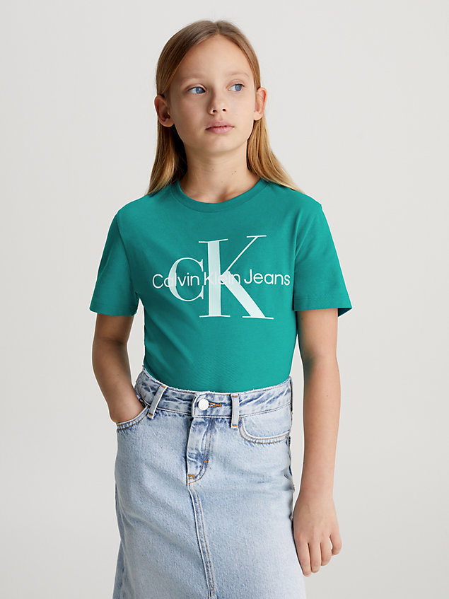 green monogramm-t-shirt für kinder für kids unisex - calvin klein jeans