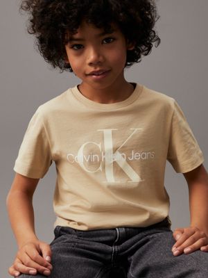 pale khaki kids' logo t-shirt for kids gender inclusive calvin klein jeans