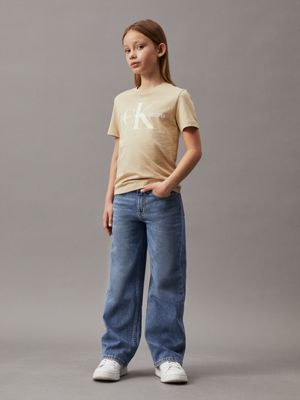 pale khaki kids' logo t-shirt for kids gender inclusive calvin klein jeans