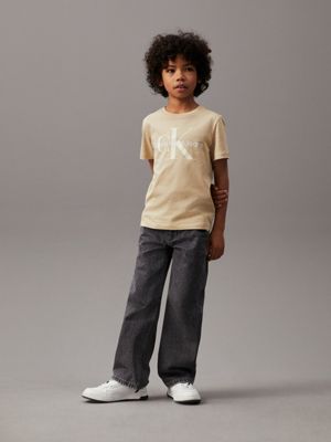 pale khaki kids' logo t-shirt for kids gender inclusive calvin klein jeans